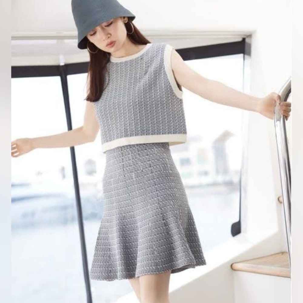 Snidel Tweed Knit Set - Sleeveless Too and  Skirt - XS Fit, Japanese Brand